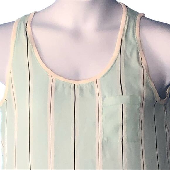 LOFT Mint Green & Black-White Vertical Stripe Sheer Tank Top S - Picture 6 of 10